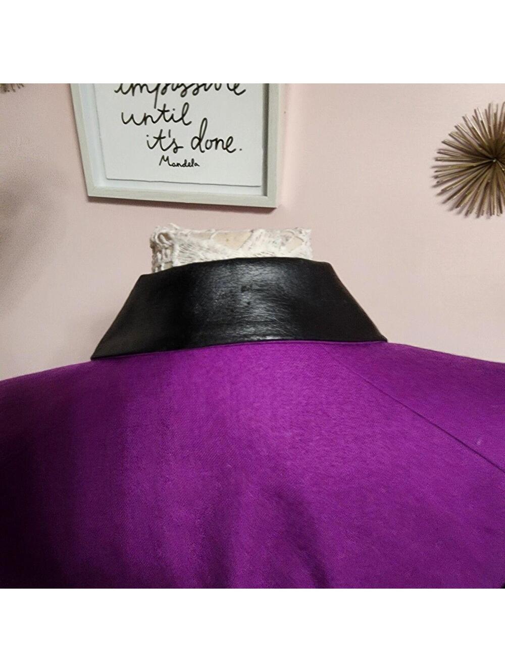 Vintage Gantos Purple Wool Belted Jacket Size 12 Faux Leather Collar Read - Picture 4 of 9